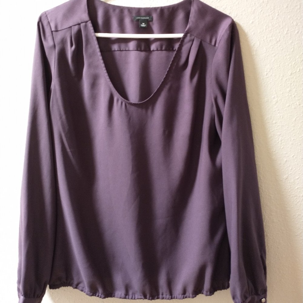 Ann Taylor Royal Purple Long Sleeve Blouse  - Size M